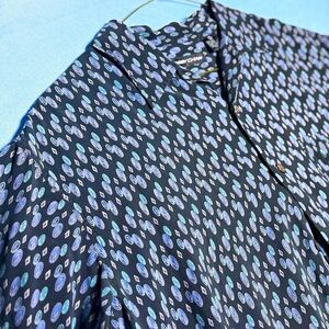 Bobby Chan Men’s Large Silk Shirt Short Sleeve Geometric Retro Diamond Pattern L